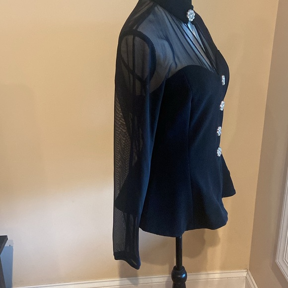 VINTAGE LILLIE RUBIN Made In USA Size M Black Dressy Jacket Long Sheer Sleeves - Picture 5 of 13